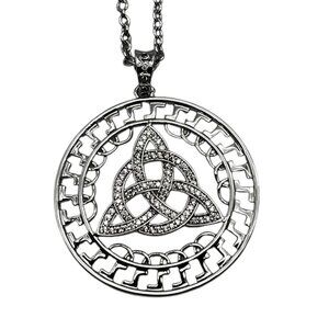 Irish Celtic Trinity Knot Pendant Necklace With Rhinestones On Silver Chain
